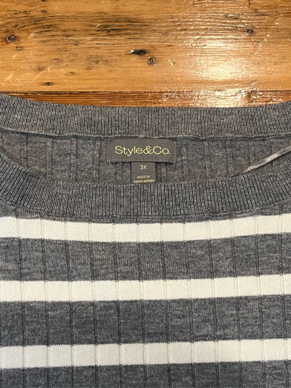 Gray & White Striped Ribbed Boat Neck Sweater Classic Preppy NWT - Picture 4 of 6